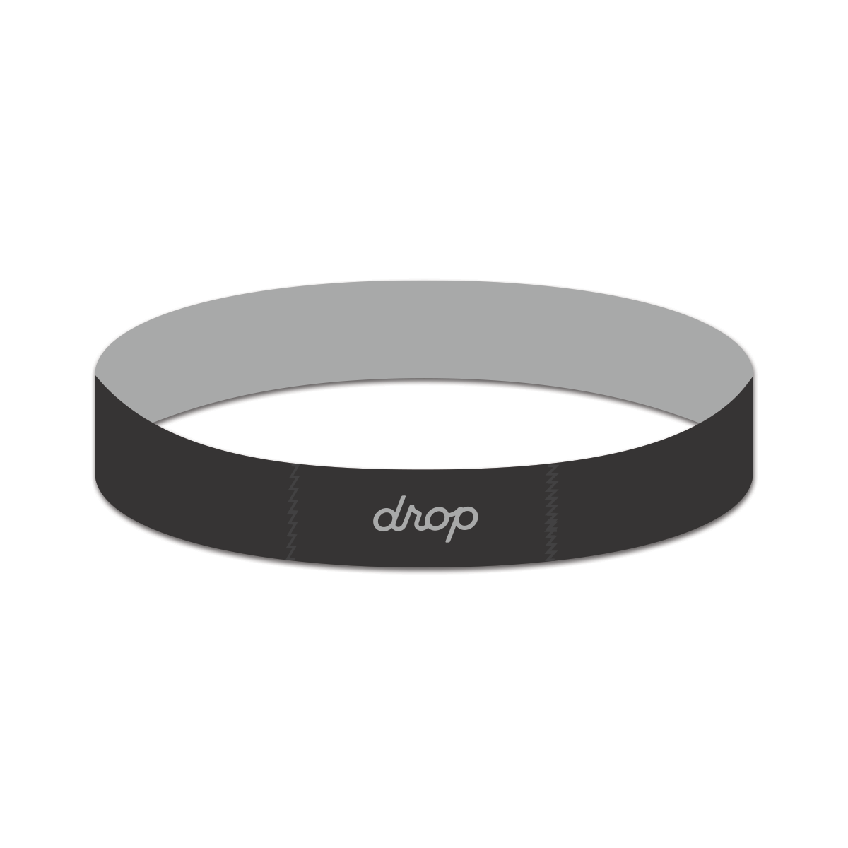 Black and gray headband with 'drop' logo on a white background