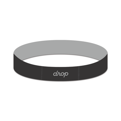 Black and gray headband with 'drop' logo on a white background